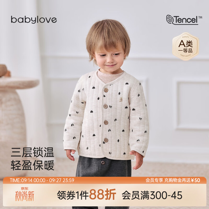 babylove宝宝棉服秋冬季薄夹棉保暖外套儿童外出百搭上衣橡叶题秋 橡叶题秋 80