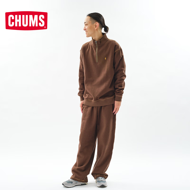 CHUMS洽洽鸟户外休闲半拉链卫衣棉起绒内里上衣秋冬情侣简约CH00-1587 CH00-1587-B106(棕色) M (170)