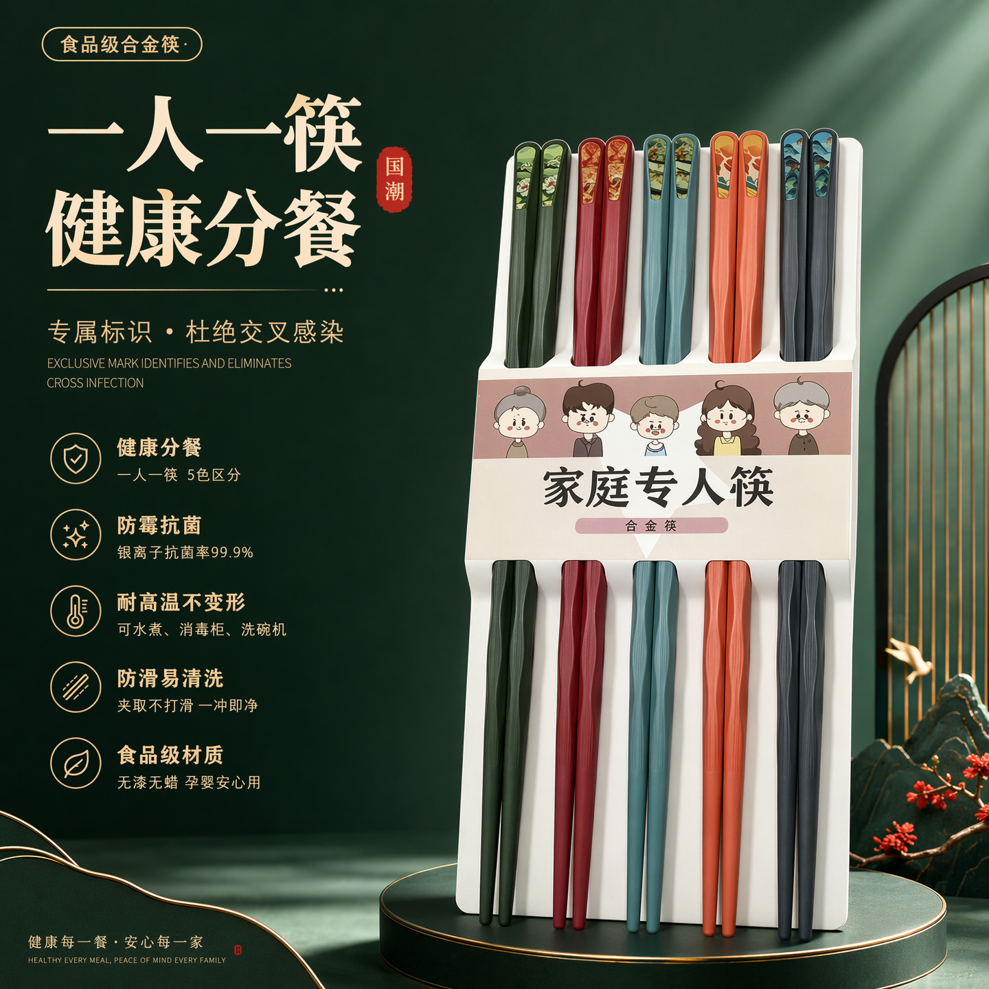 洋臣新款十色国潮风合金筷食安筷高档不发霉一人一筷家庭防滑防霉跨境 新国潮风分餐筷颜色随机【10双】