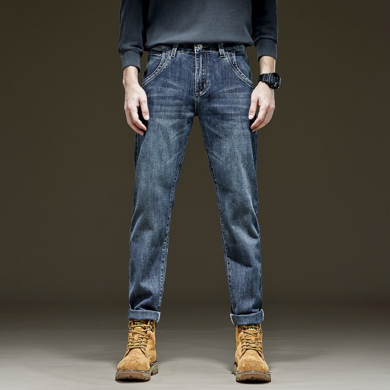 feiyu lee牛仔裤男秋冬季休闲裤男士修身潮流直筒男装商务通勤弹力男