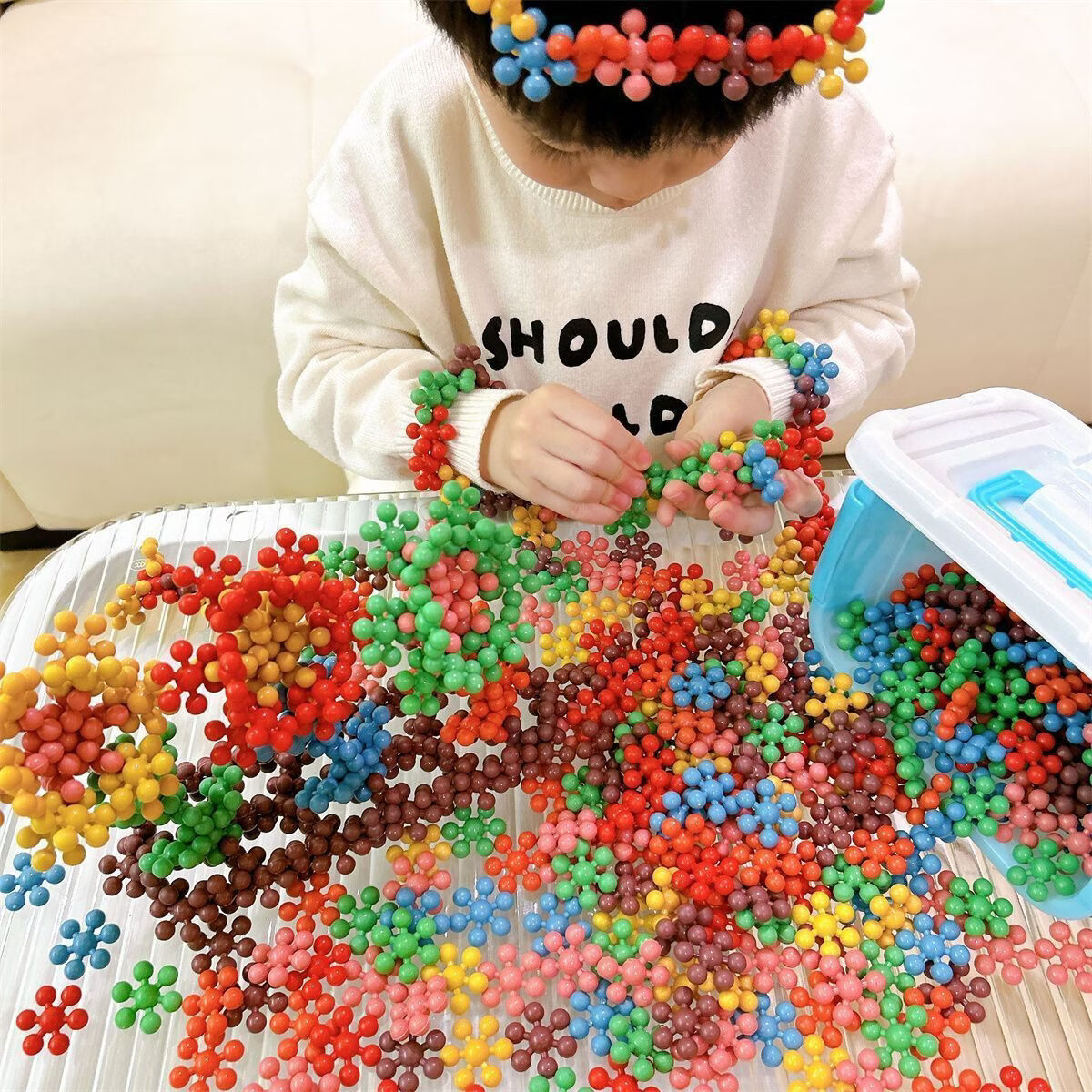 爱乐心3D旋转梅花积木益智儿童玩具亲子互动桌面游戏拼插雪花片拼装积木 梅花积木300粒【袋装】 无规格