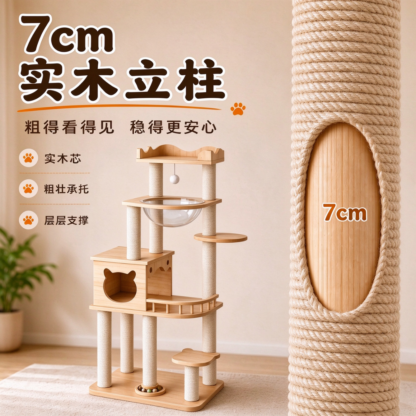 苏墨猫爬架实木猫窝一体猫架子稳固大猫专用布偶宠物用品家用太空仓 【ENF级实木】单屋单仓矮三层简易款【加厚稳定】