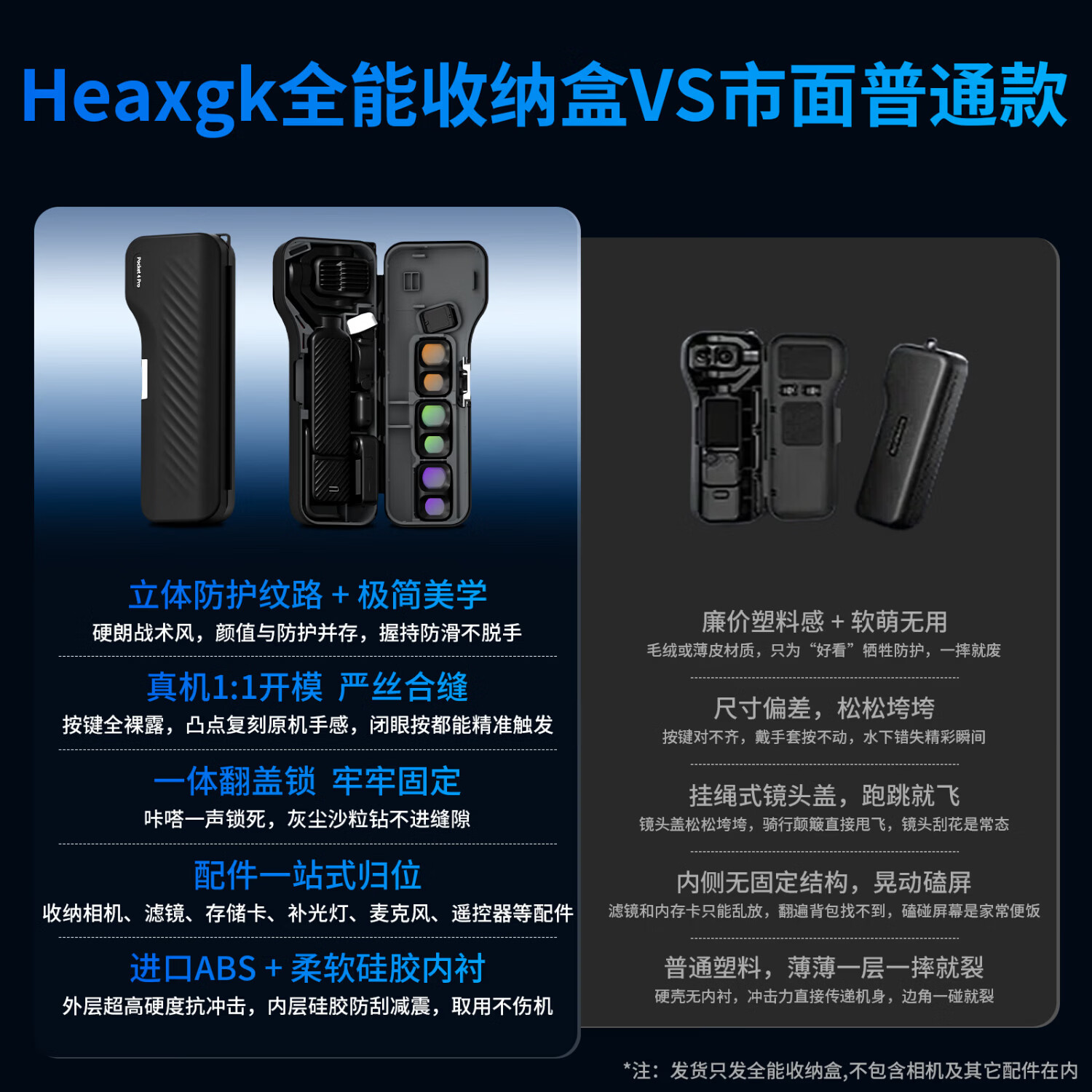 HEAXGKPocket4pro全包长款保护壳可容纳螺纹手柄滤镜pocket4/3收纳防摔保护盒保护壳收纳包适用DJI大疆 【pocket4pro】长款保护壳【哑光黑】