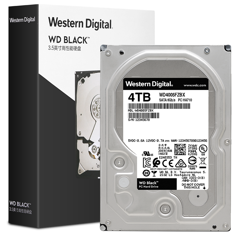 Western Digital 西部数据 黑盘系列 3.5英寸 台式机硬盘 4TB（CMR、7200rpm、256MB）WD4005FZBX