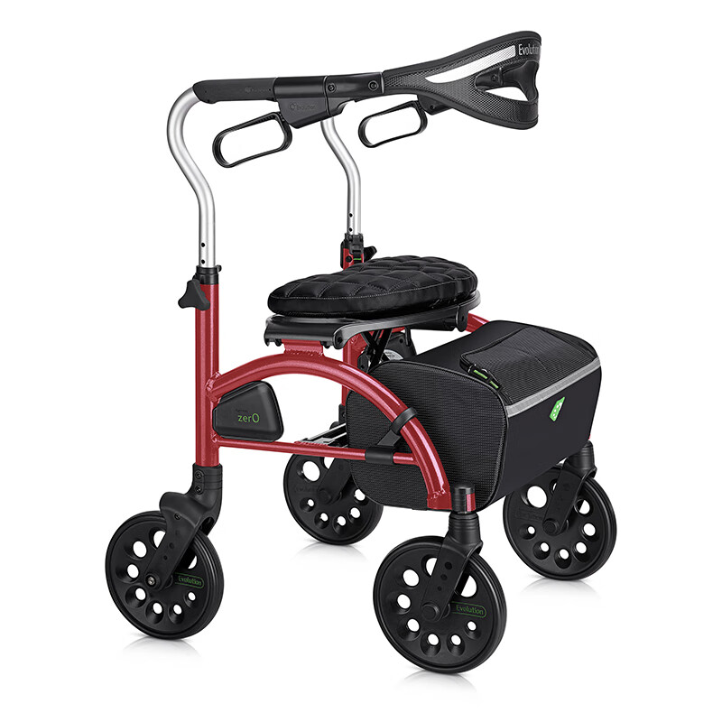 Evolution加拿大老年人助步轻型可折叠助行器便携代步车带轮式拐杖可推可坐购物手推车21寸升级版 酒红色