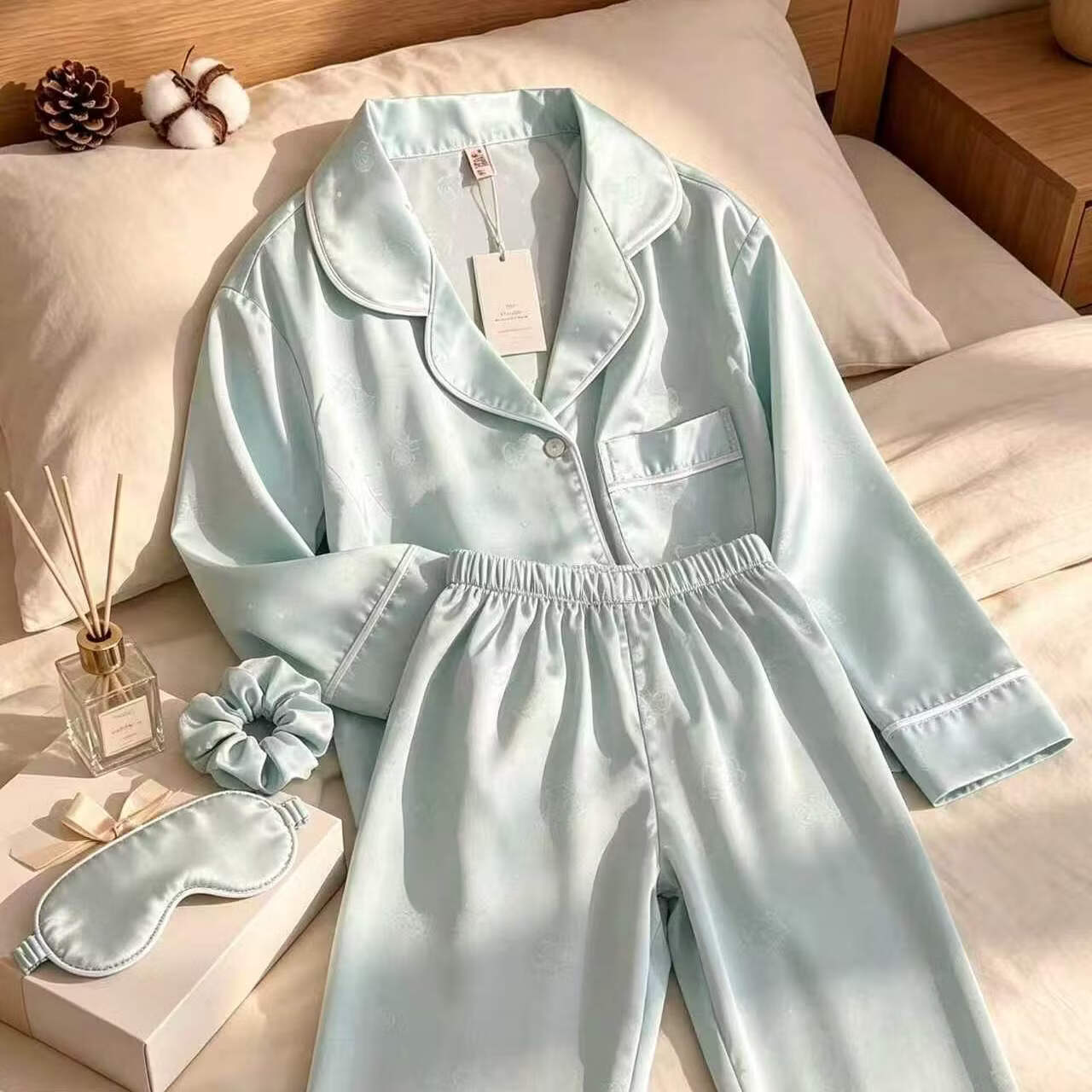闺蜜生日礼物送女生老婆女朋友冰丝睡衣女春秋季家居服精美礼盒装 波点猫【普通包装】 L 100-118斤(可代写贺卡)