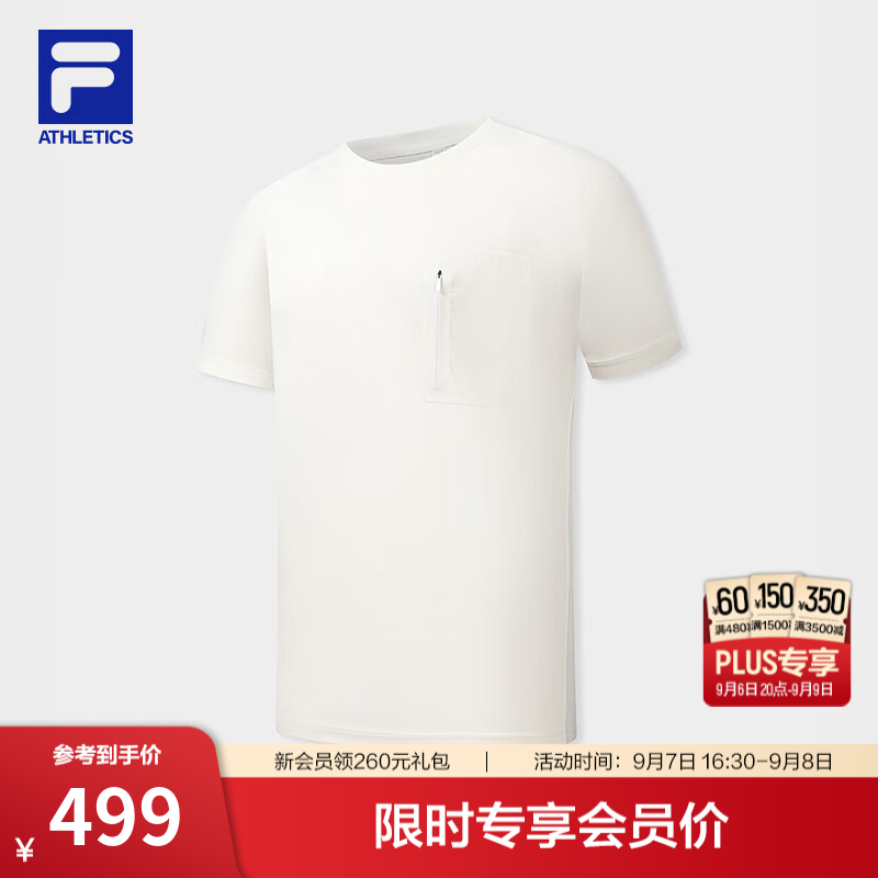 FILA斐乐短袖T恤26秋季新款男士针织户外运动上衣简约基础 曜石白-WT M 170/92A/M