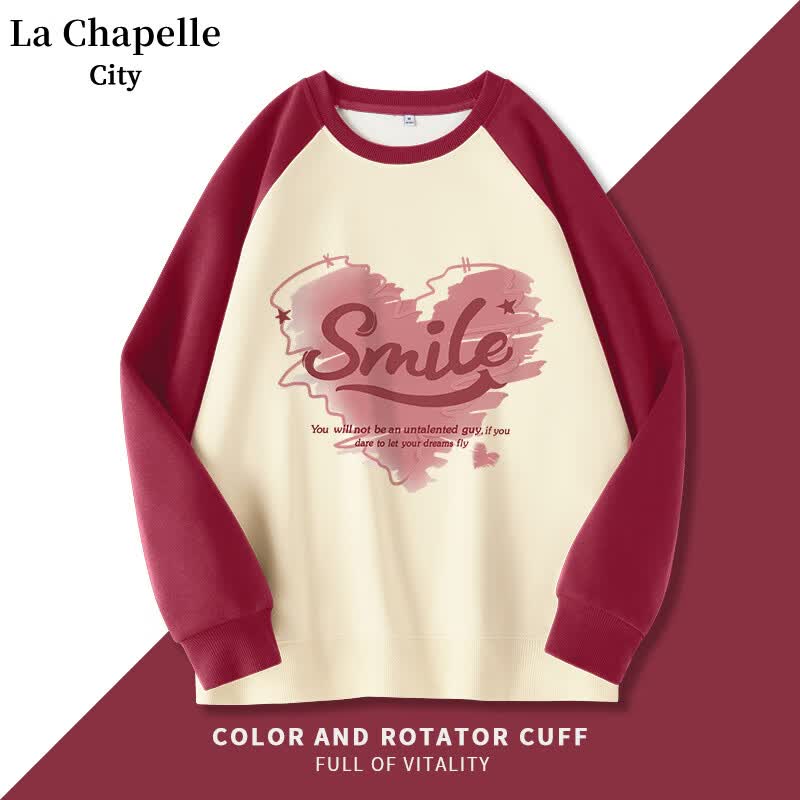 La Chapelle City拉夏贝尔复古红圆领插肩袖卫衣女秋款2023新款潮酷女孩套头上衣 车厘子红-水彩心 M怎么看?