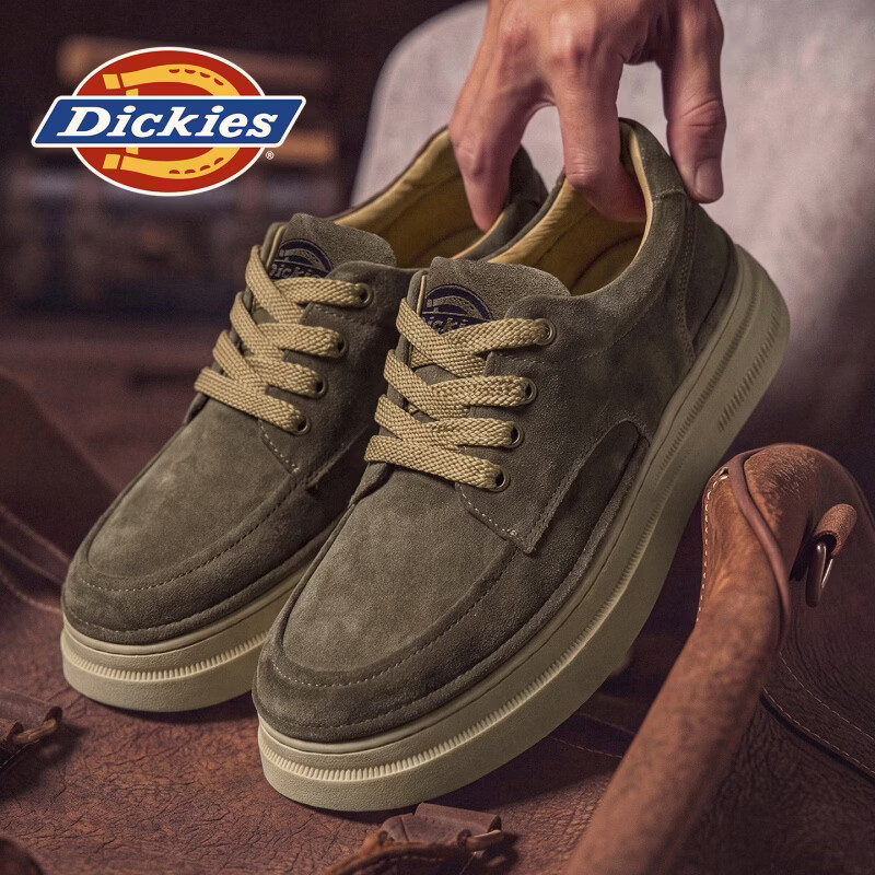 Dickies品牌男鞋复古厚底休闲板鞋磨砂皮工装鞋增高防滑透气日常通勤潮鞋 咖色 43 265 2.5
