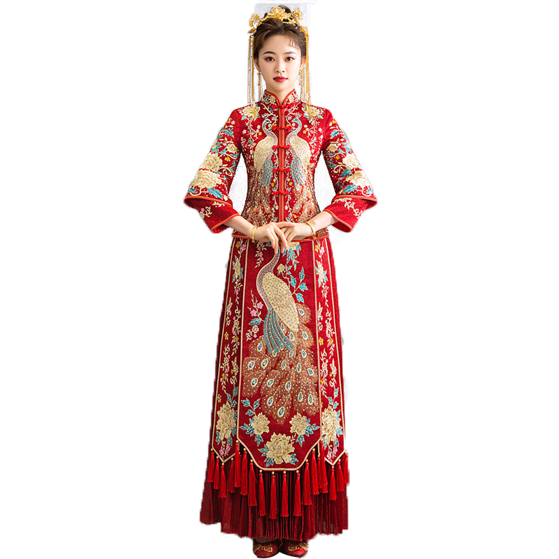 紅妝飾佳 秀禾服新娘2025新款中式婚紗禮服古裝嫁衣結(jié)婚龍鳳褂女 孔雀無(wú)鉆款 M