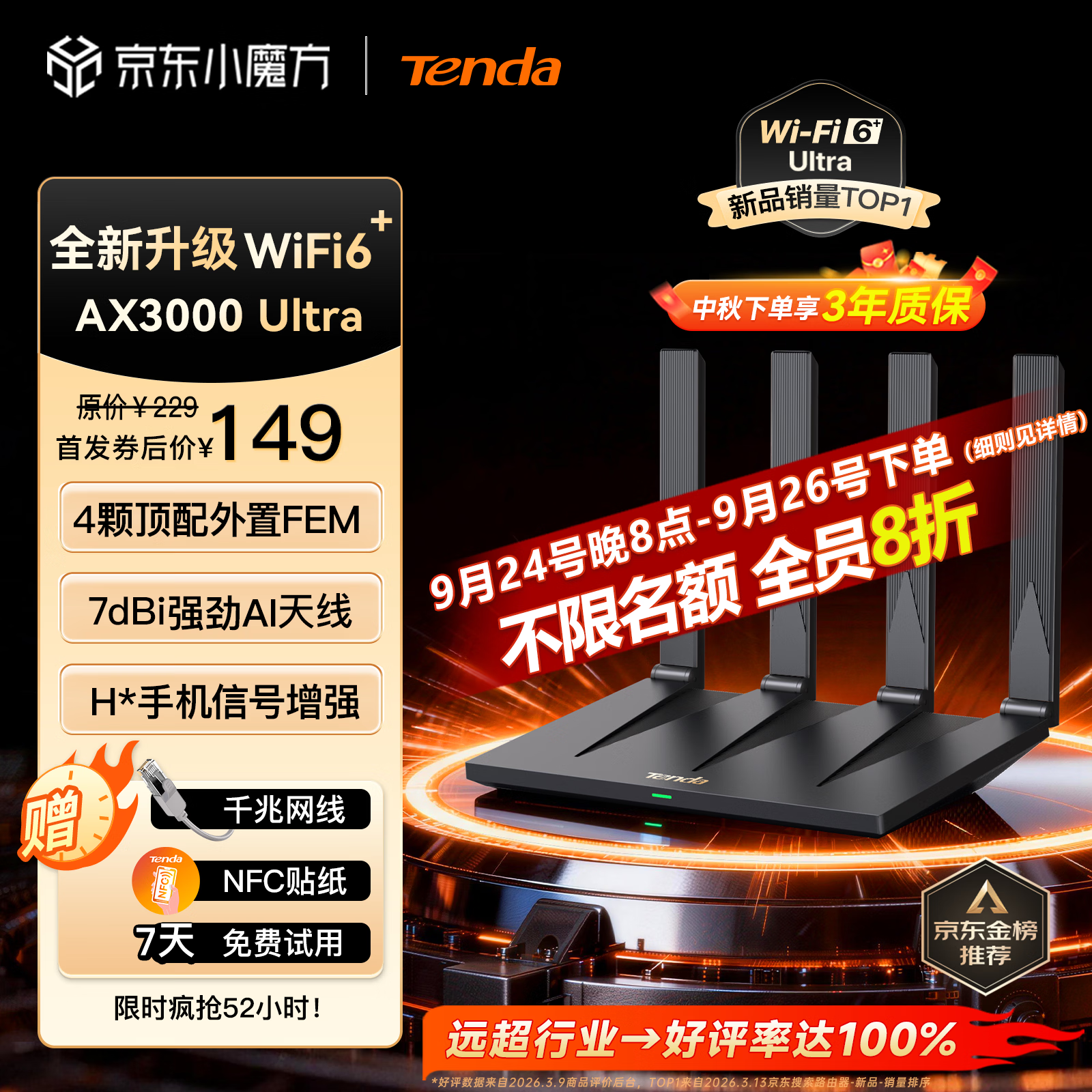 腾达AX3000Ultra千兆路由器 74.08元 - 86线报