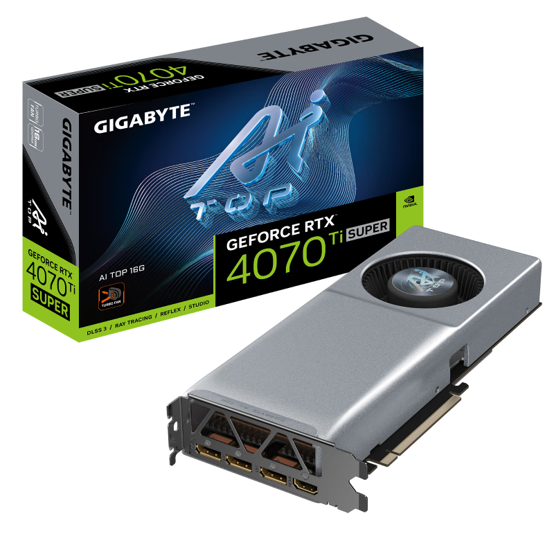 技嘉RTX 4070 Ti SUPER AI 16G涡轮显卡 台式电脑Ai运算绘图渲染设计师深度学习工作站服务器侧插供电 4070Ti SUPER AI TOP 16G