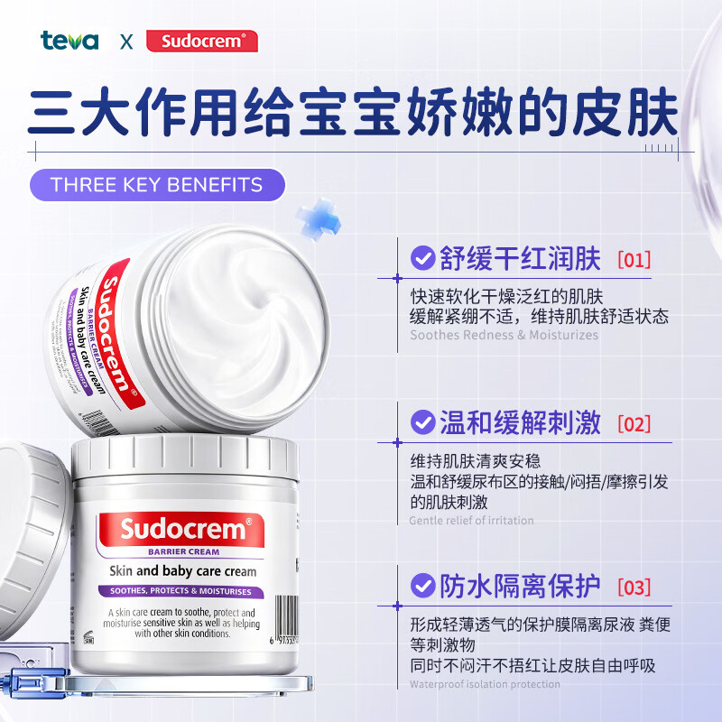 Sudocrem婴儿护臀膏新生儿口水屁屁乐霜防红屁股氧化锌婴幼儿专用疹软膏 125g+60g【囤货装】护臀膏