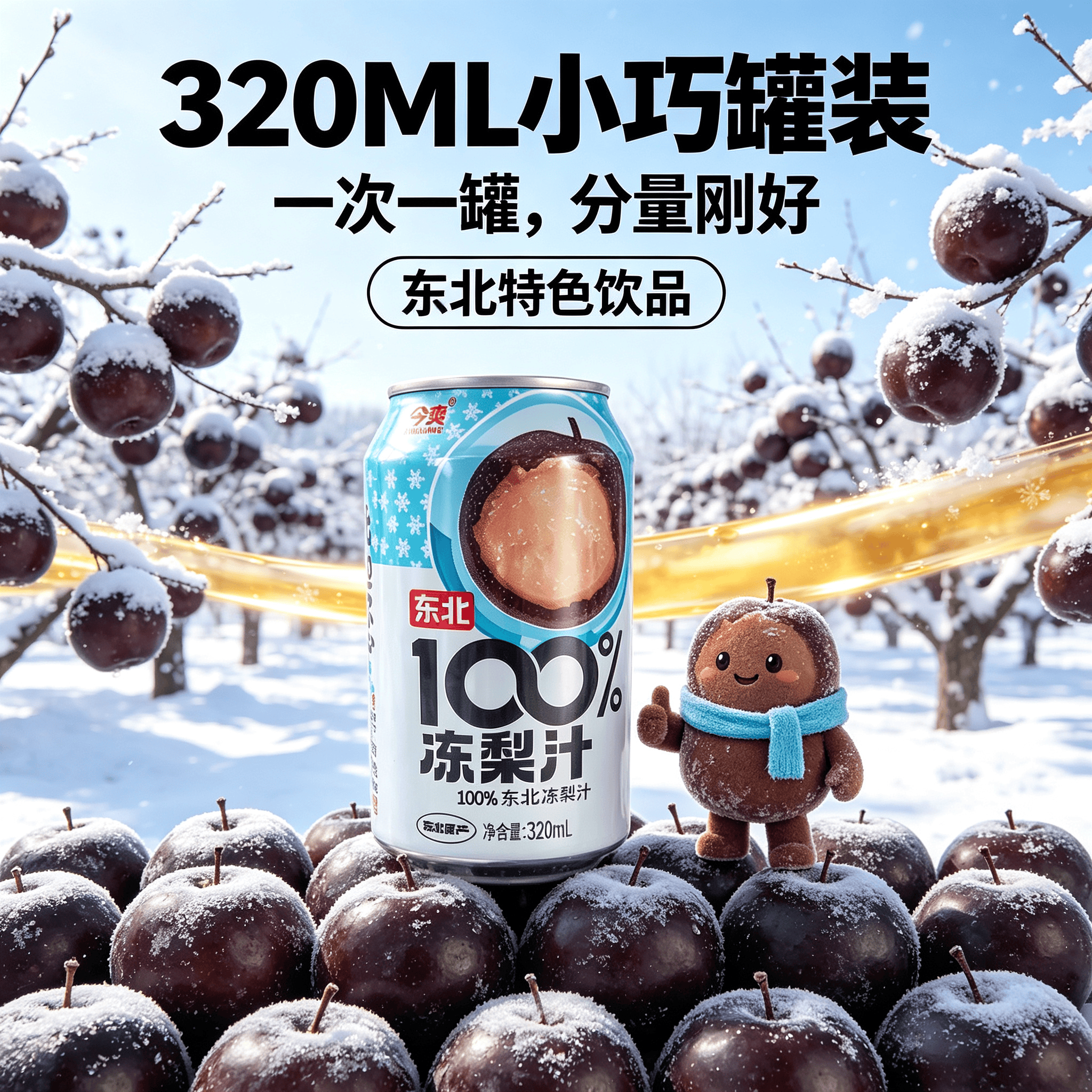 今爽东北100%冻梨汁 东北特产果汁饮料果蔬汁320ml 100%冻梨汁 【超值24罐】 320ml
