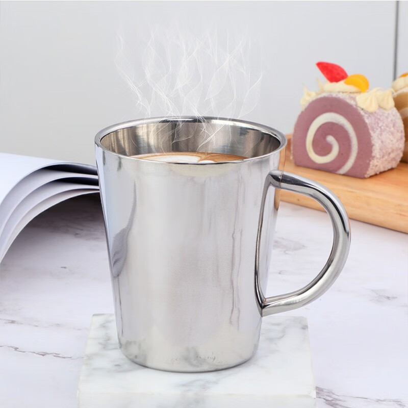 bestart 304不锈钢双层杯 300ml带手柄办公室口杯双层隔热防摔泡茶杯