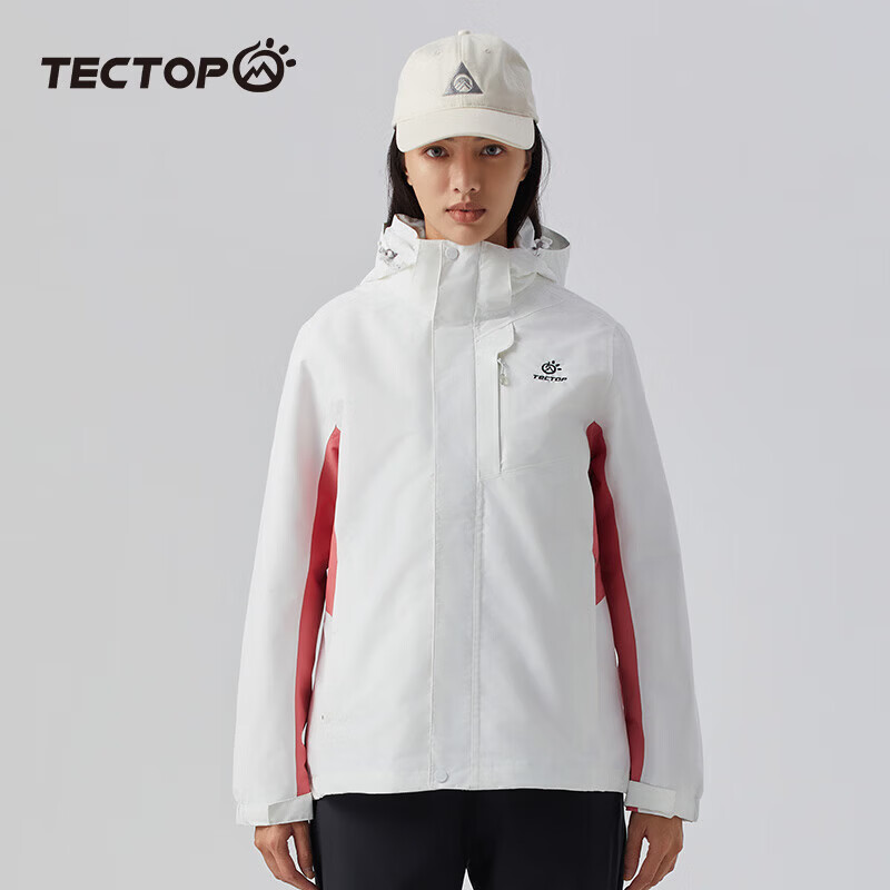 探拓(TECTOP)户外服两件套男女三合一可拆卸抓绒衣内胆户外登山防风保暖外套 【女款】白色/两件套 3XL