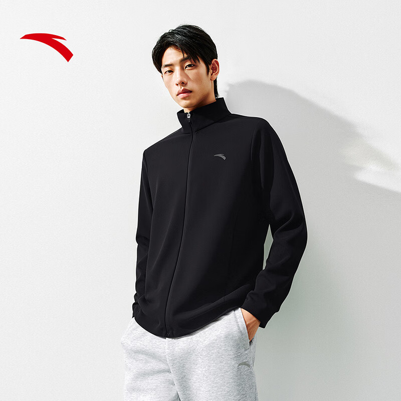 安踏针织立领运动外套男2026秋季新款休闲开衫夹克黑色运动服上衣 基础黑 -2 XL (男180)