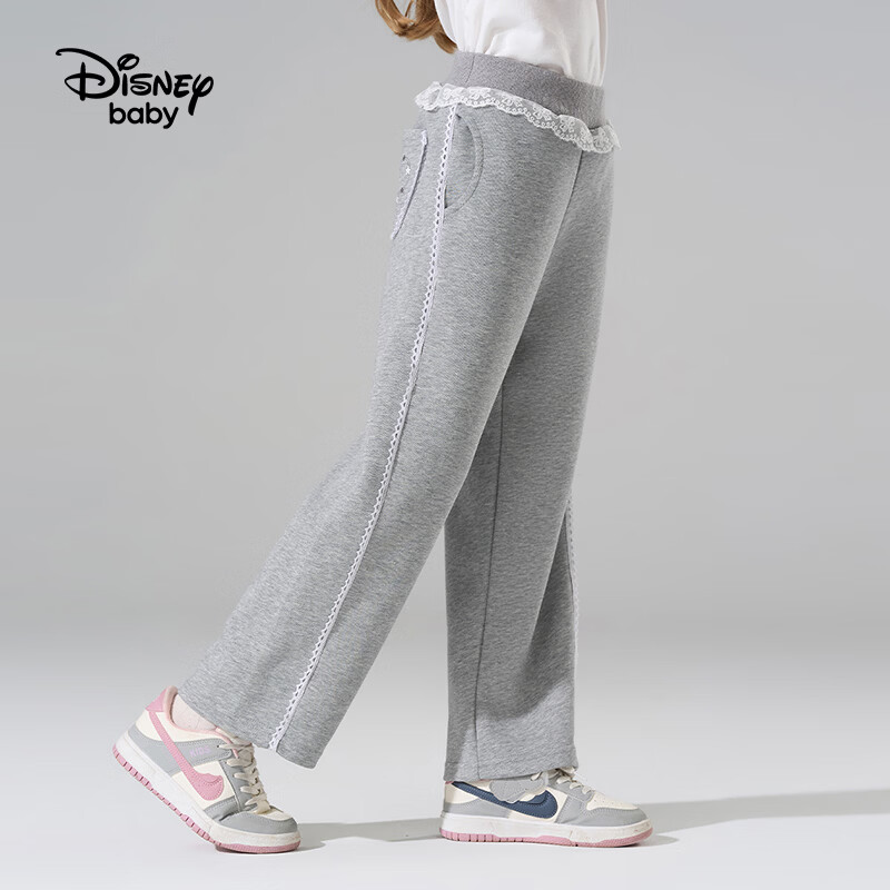 迪士尼(Disney)童装男女童休闲裤2026春秋裤子长裤儿童时尚裤子青少年运动裤子 中麻灰-春秋 针织 160 高155-160cm重85-100斤