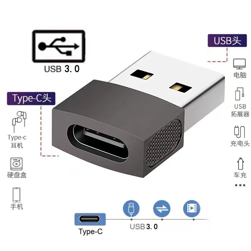 pro2耳机数据线充电/宝车载转换头  黑色 【type-c母转usb公】转换器