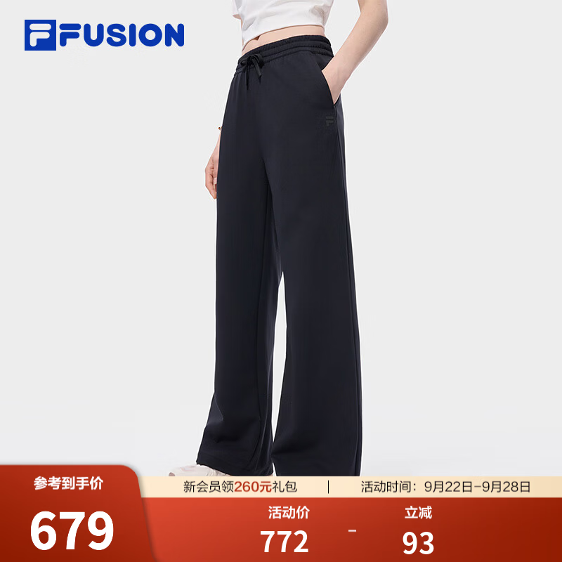 FILA FUSION潮牌长裤26秋季新款女士针织裤子宽松休闲裤阔腿裤 正黑色-BK L 170/70A/L