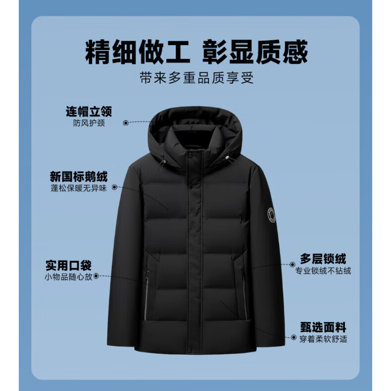 雪中飞正品男士高端羽绒服2026新款冬季加厚活帽鹅绒防风防寒服保暖外套 【黑色】官方甄选 XL /180码 【建议135-155斤】