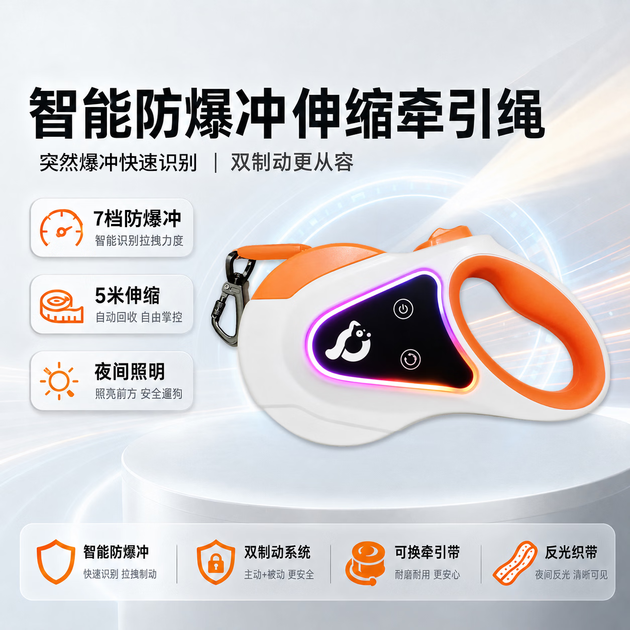 觅探零零狗宠物自动伸缩狗绳防爆冲牵引绳猫咪遛狗绳子遛猫绳狗链子中大型犬 深空灰 赠5米换绳 智能防爆冲