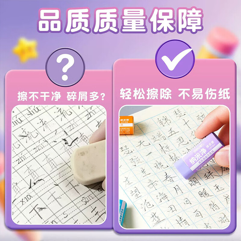 得力(deli)纳米净橡皮擦小学生专用无屑超干净不留痕幼儿园专用无毒黑科技儿童美术素描小像皮擦文具学习用品 【大号6块装】纳米科技一擦即净