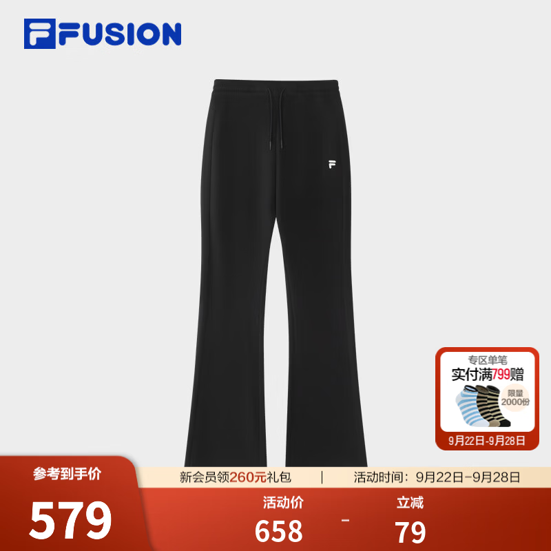 FILA FUSION斐乐潮牌日常休闲针织长裤女款26冬季新款裤子喇叭裤 正黑色-BK L 170/70A/L