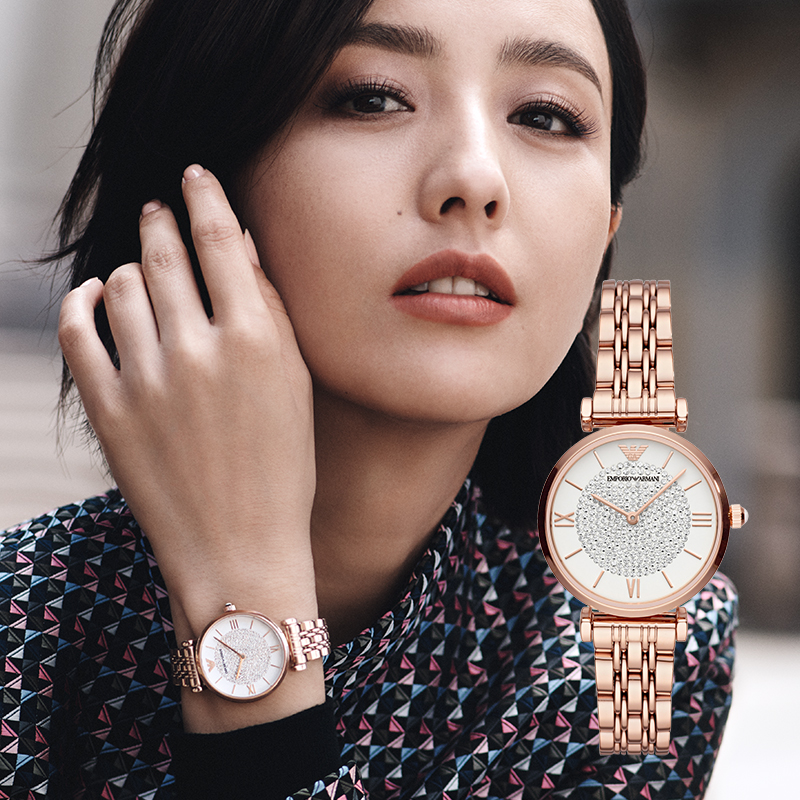 阿玛尼(emporio armani)满天星手表 佟丽娅明星同款 钢质表带时尚休闲