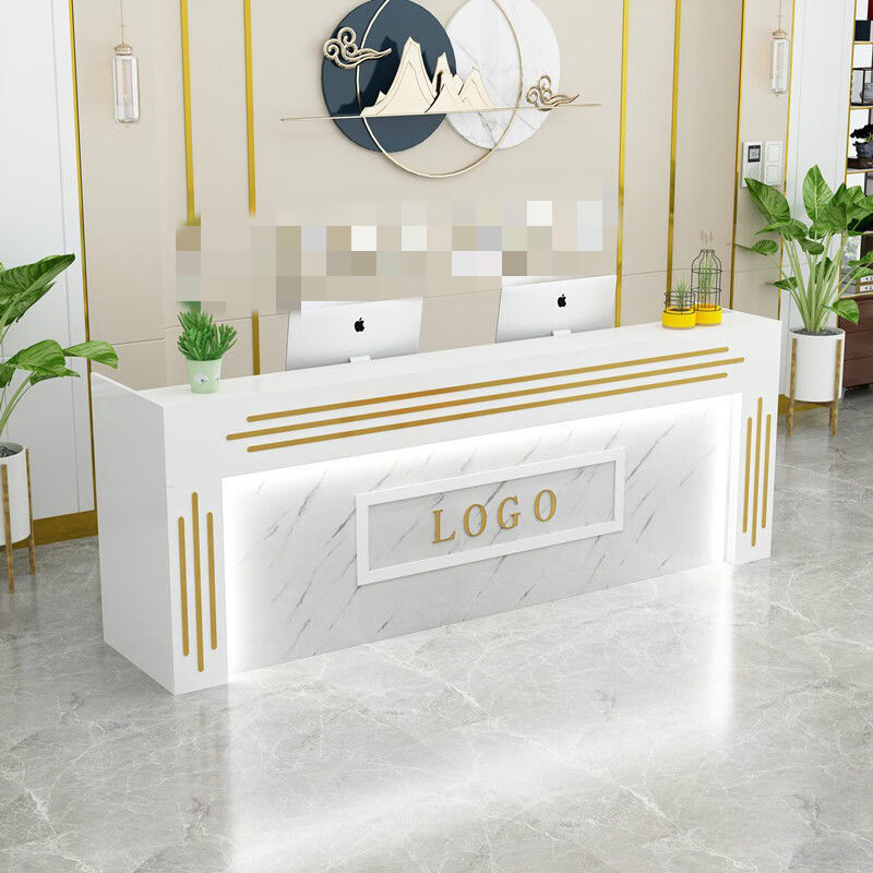 茗源阁 收银台服装店柜台美发美容院前台接待台简约现代仿大理石带灯