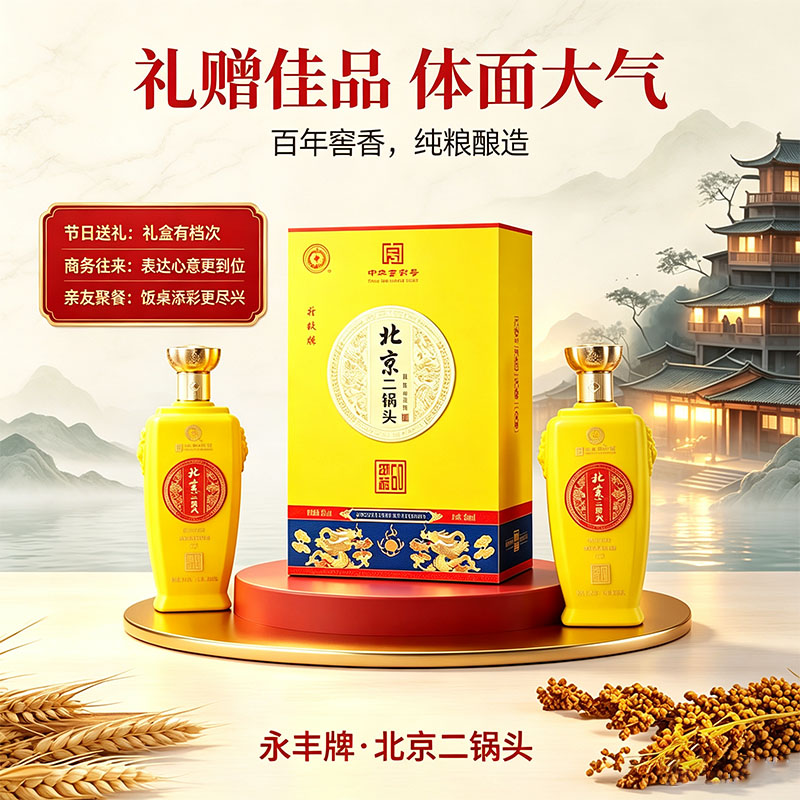 永丰牌北京二锅头 御藏黄 礼盒装 清香典藏白酒 礼赠佳品 46%vol 500mL 2瓶