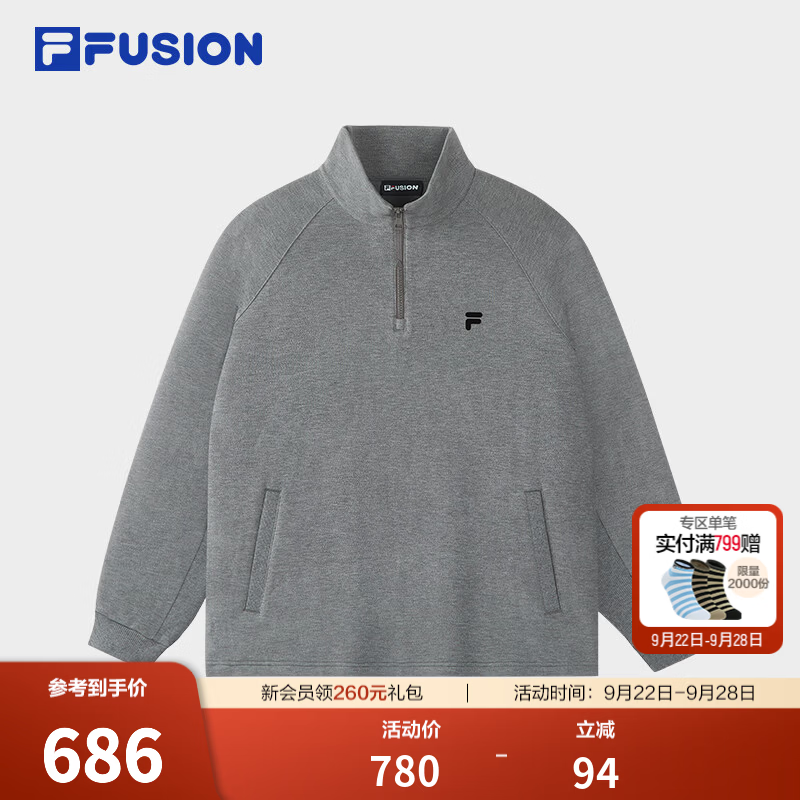 FILA FUSION斐乐潮牌男子套头卫衣2026冬季新款简约宽松针织上衣 深花灰-MG L 175/96A/L