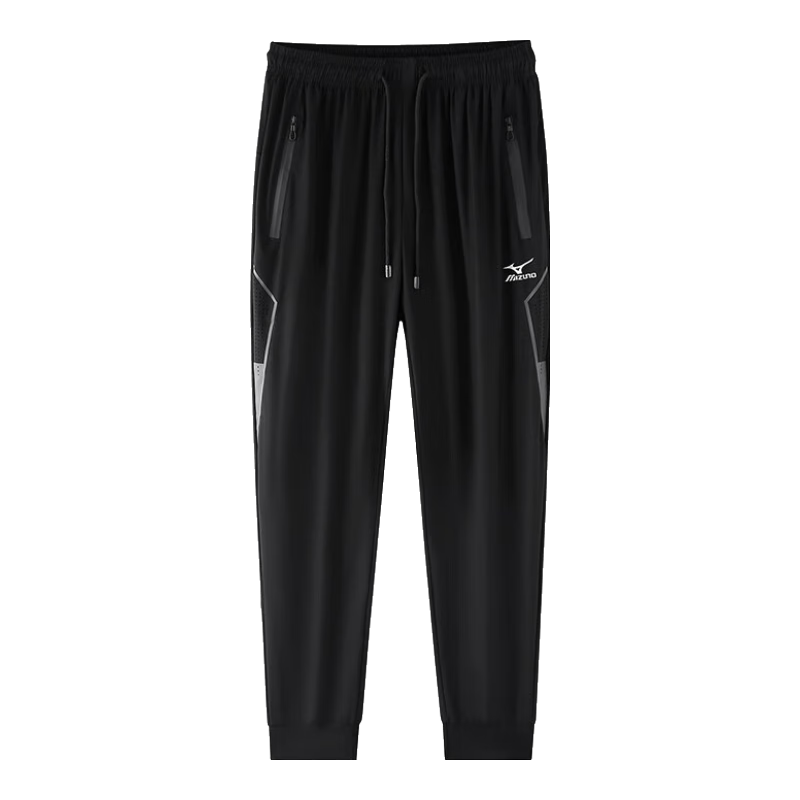 美津浓户外休闲裤男夏季薄款大码束脚裤男士速干冰丝长裤子 黑色 XL 