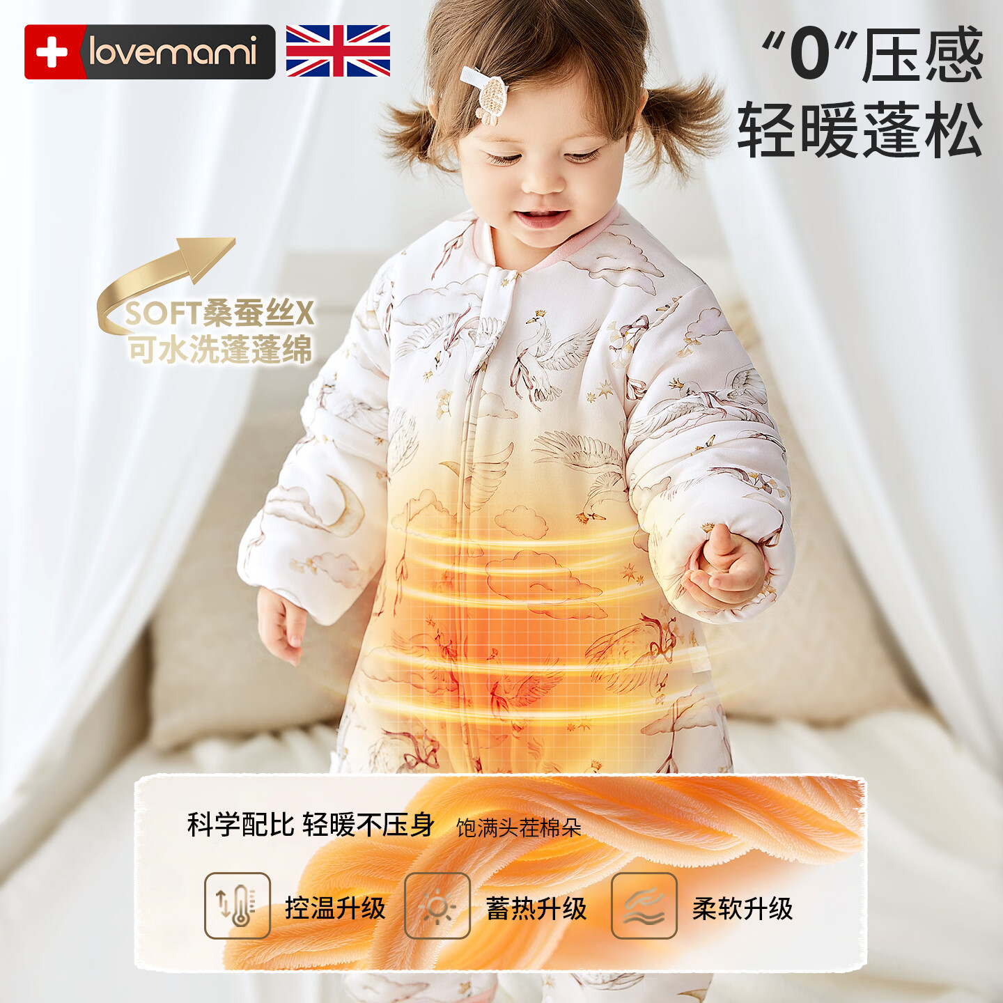 LOVEMAMI英国婴儿睡袋防惊跳新生儿宝宝秋冬分腿蚕丝睡袋儿童防踢被款 米尔湖天鹅-蚕丝睡袋【升级-10A抗菌+母婴A类可拆袖】 90码【推荐宝宝身高85-95cm】