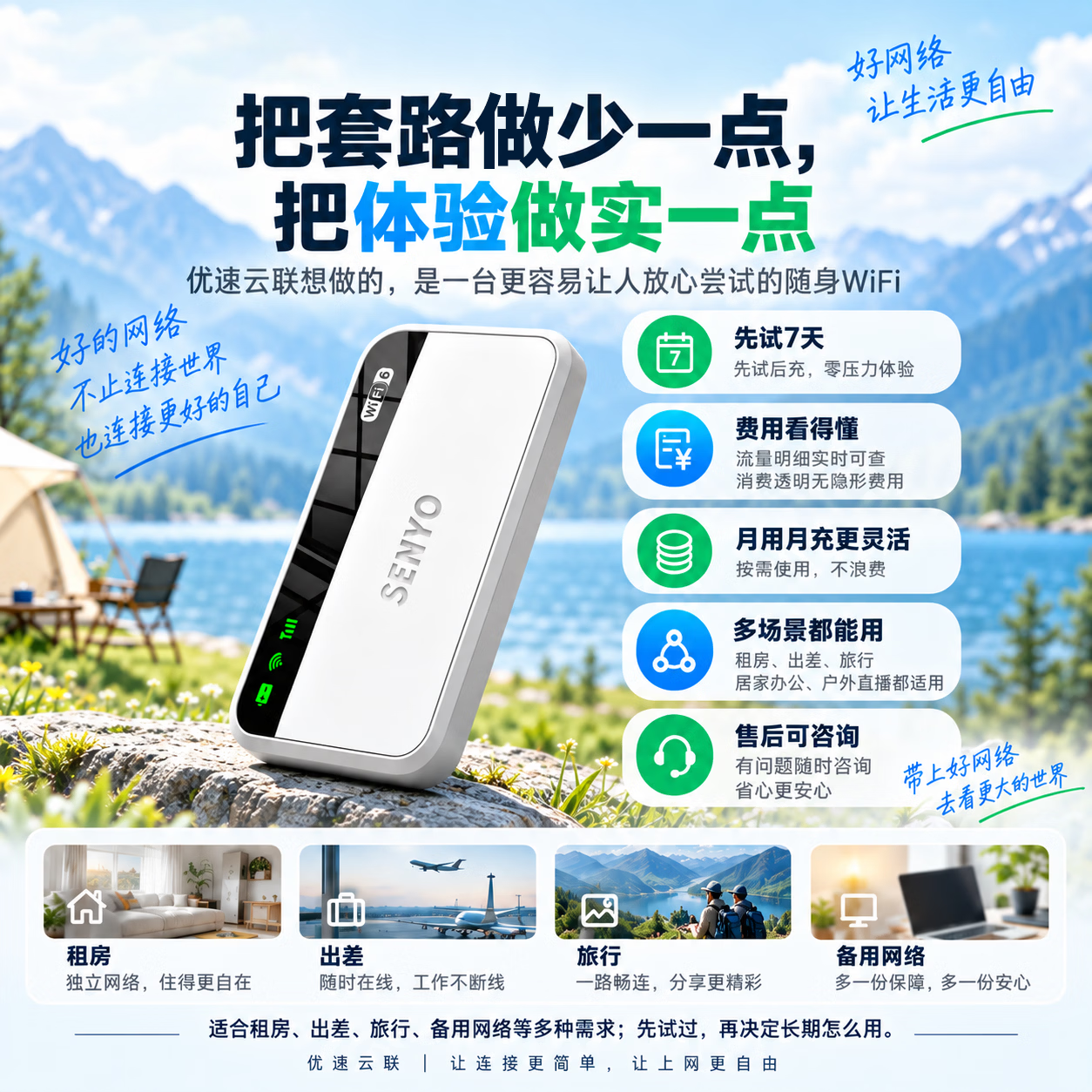 SENYO随身wifi2026新款移动wifi无线全国通用免插卡高速网络低延迟随身车载热点商务办公户外 【新款wifi6+】3000毫安-多网自由换-白 稳定性提升60%新款wifi6+
