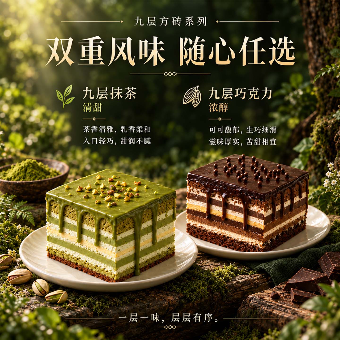 沫禾九重巧克力抹茶蛋糕620g方砖铁罐千层铁罐罐罐甜品下午茶烘焙糕点 九重巧克力蛋糕*1盒共620g【加送235g布朗尼蛋糕随机】