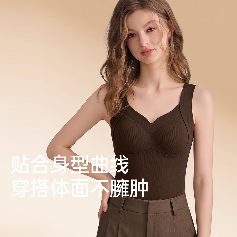 芬腾保暖背心女士带胸垫羊毛桑蓄热塑型2026新款秋冬无痕内搭打底衫 FC27931200肤色 L