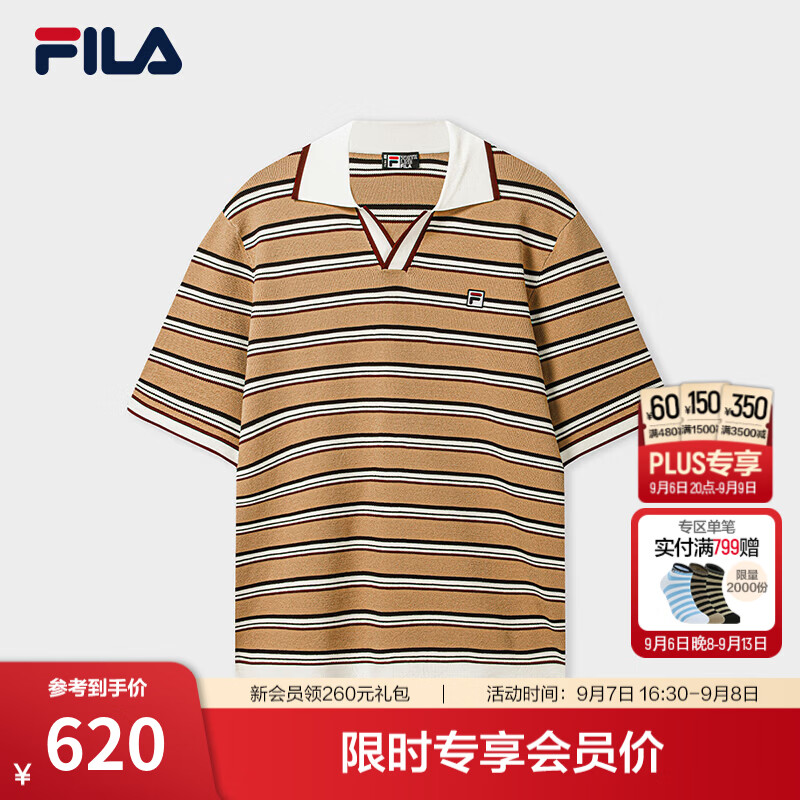 FILA斐乐编织POLO衫26秋季新款男士编织衫休闲满印上衣舒适短袖 满印一-ZA M 170/92A/M