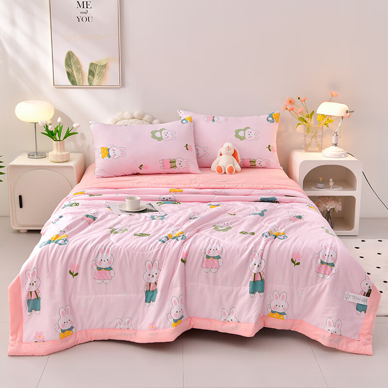 10水洗棉夏被夏凉被夏季单人宿舍空调被双人家用夏天薄款被子 萌兔宝宝 150cm*200cm