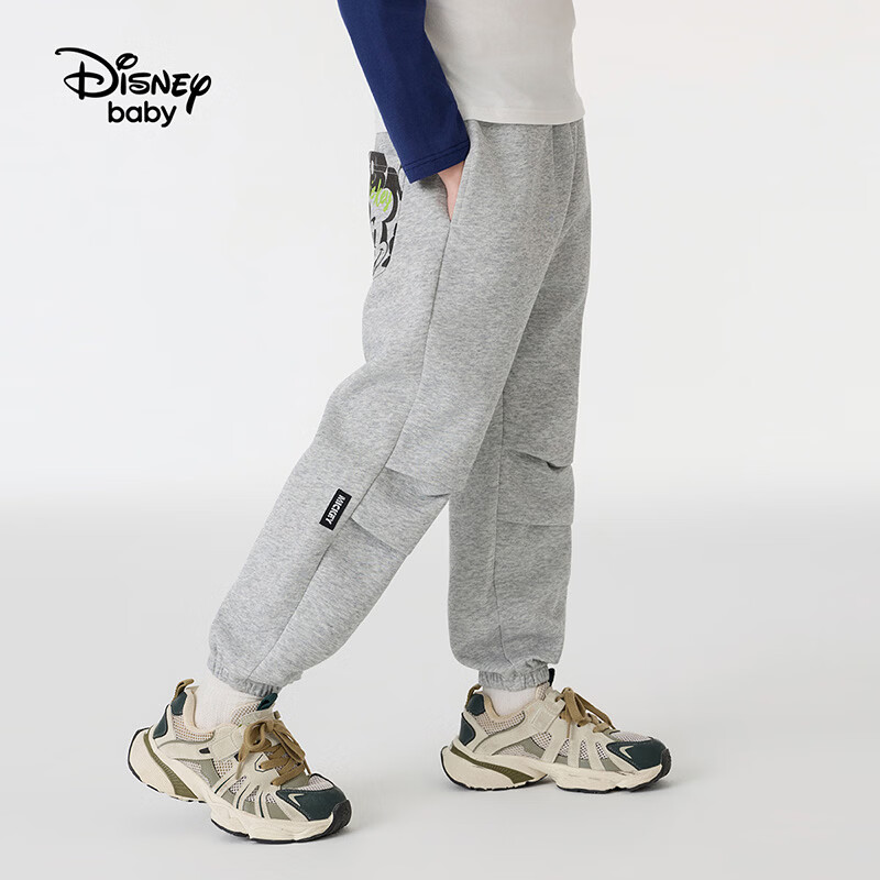 迪士尼(Disney)童装男女童休闲裤2026春秋裤子长裤儿童时尚裤子青少年运动裤子 浅麻灰-春秋 针织 130 高125-135cm重50-60斤