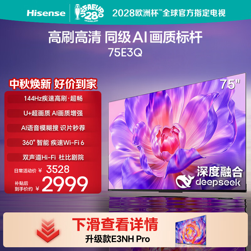 海信电视75E3Q 75英寸 Mini LED级控光 DeepSeek AI智能高刷 Wi-Fi 6 E3N升级款 政府补贴15%以旧换新 75英寸 75E3N升级款