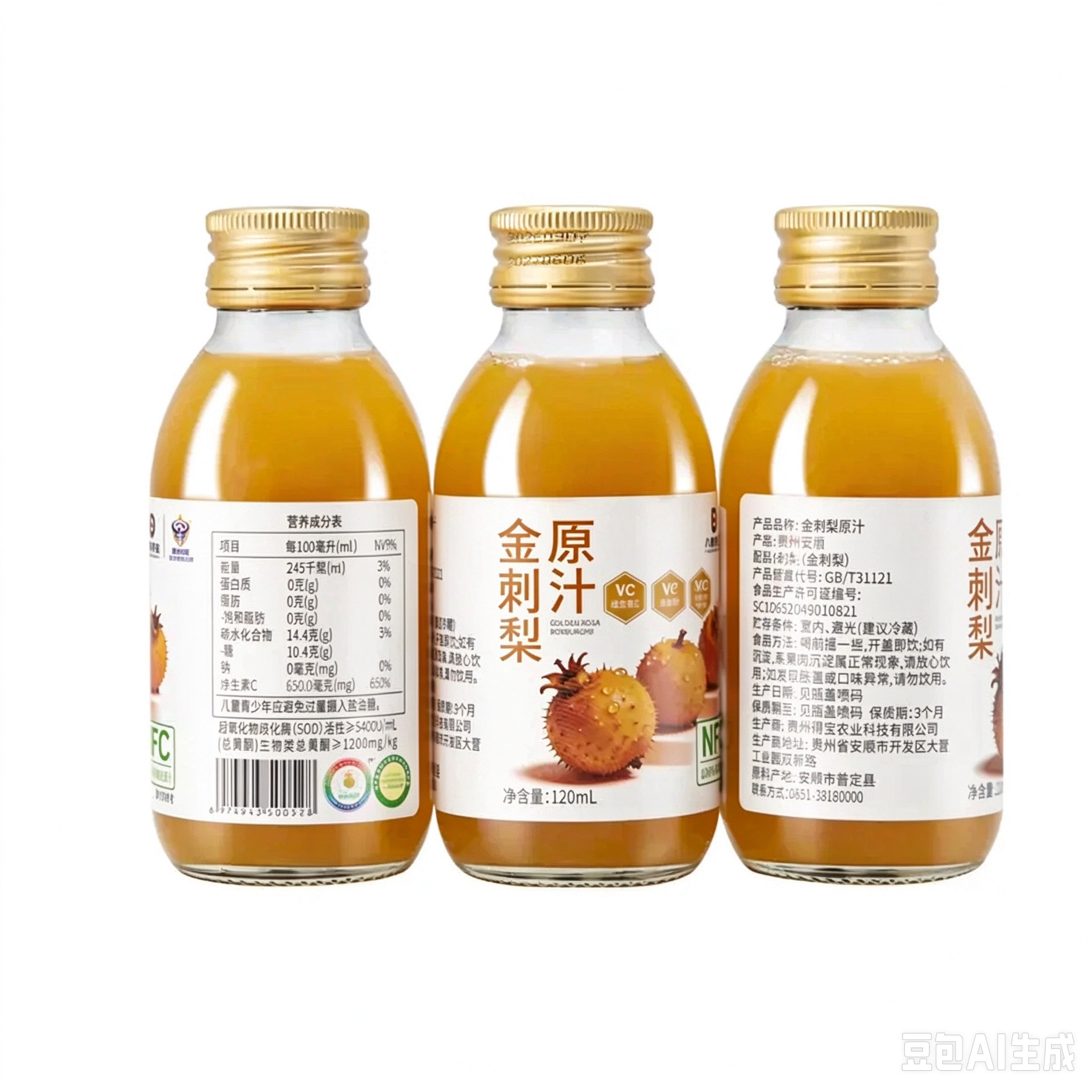 八度得宝贵州特产金刺梨原汁100%纯原汁高维C维P和SOD鲜果冷压榨NFC工艺 120ml*20瓶*1盒【溯源款尝鲜装】
