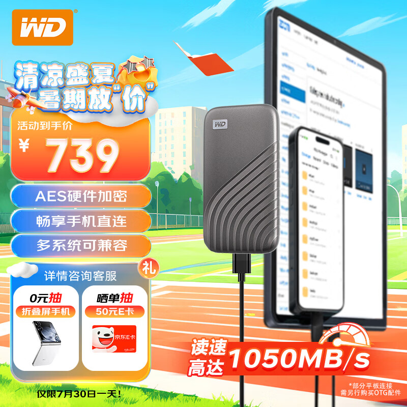 西部数据(WD)1TB NVMe 移动固态硬盘（PSSD）My Passport随行SSD type-c接口 1050MB/s 手机直连笔记本两用