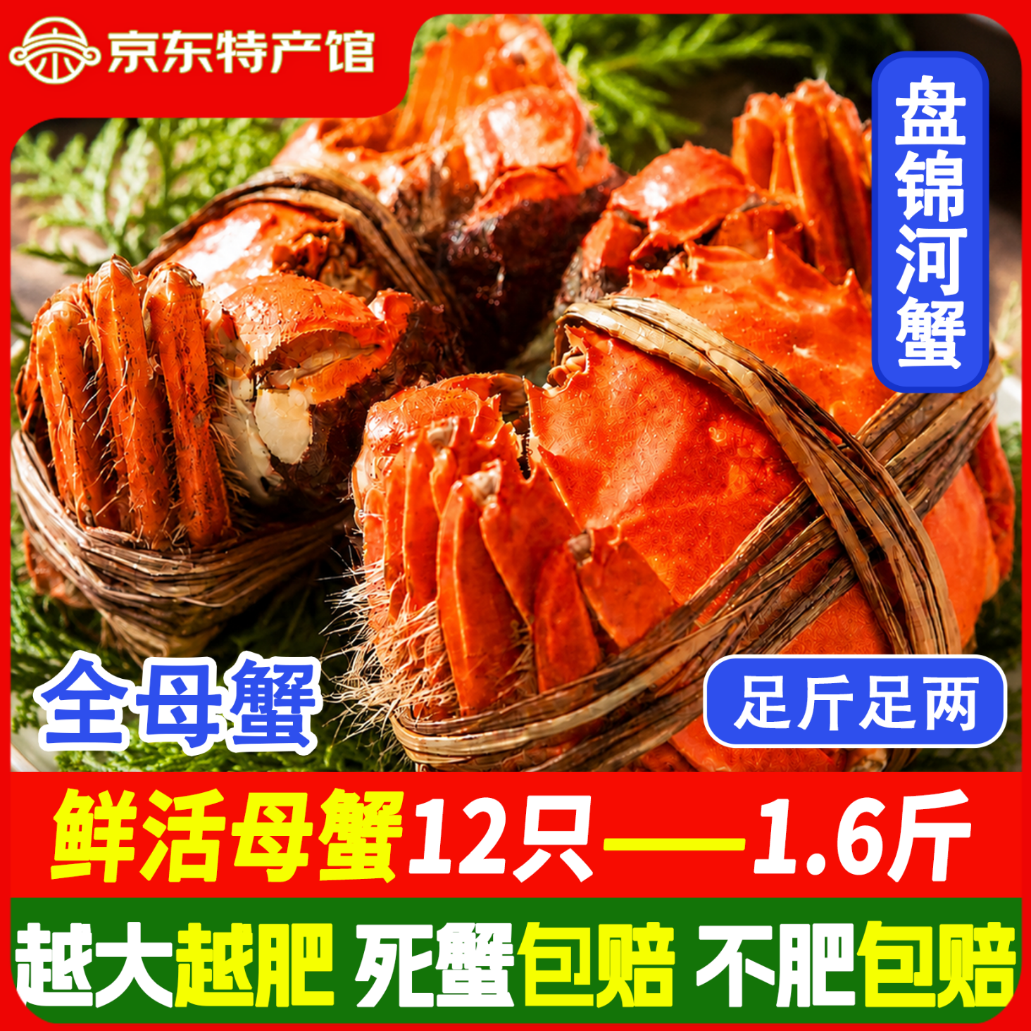稻田河蟹鲜活【活蟹】盘锦稻田蟹 手工挑选无绳净重顺丰特快包邮 全母蟹丨1.4-1.6两【礼盒装】12只 京东折扣/优惠券