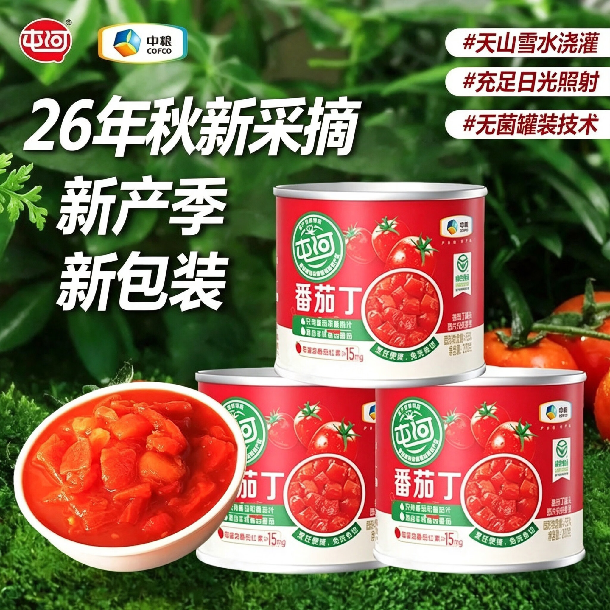 屯河【26年新产季】中粮屯河番茄丁西红柿罐头新疆新鲜天然家用食材 24罐*屯河番茄丁200g【26年新采摘】 4800g 2箱柿柿和谐 中粮集团 严苛品质出品