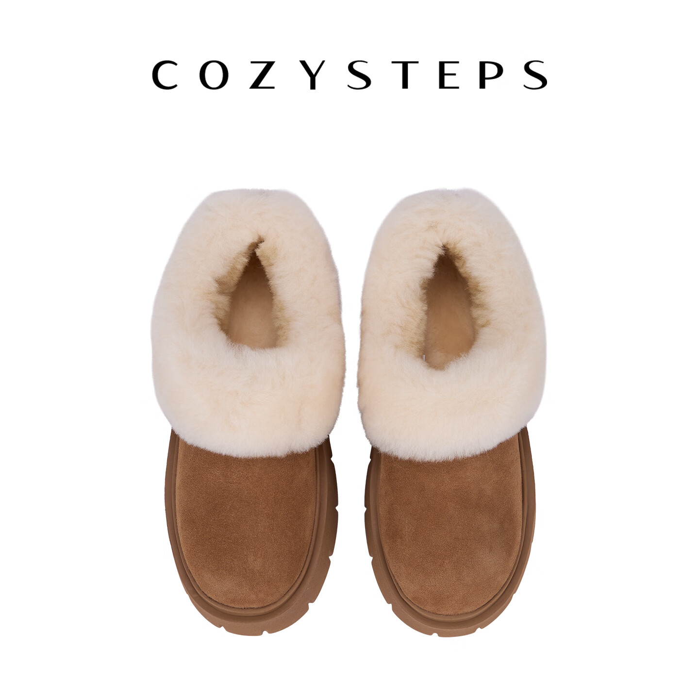 COZY STEPS可至女士26冬季新款羊皮毛一体穆勒厚底饼干拖保暖雪地靴 栗色 35