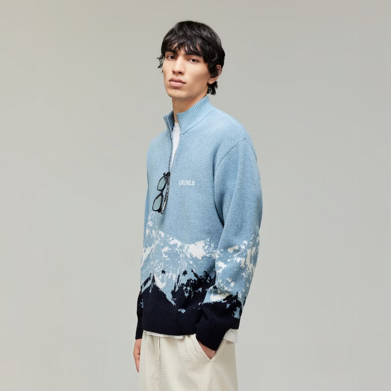 杰克·琼斯(JACK&JONES)【北欧的山】2026年秋冬季新款男士针织衫半拉链领休闲打底毛衣 C40油画蓝 常规 XS (165)