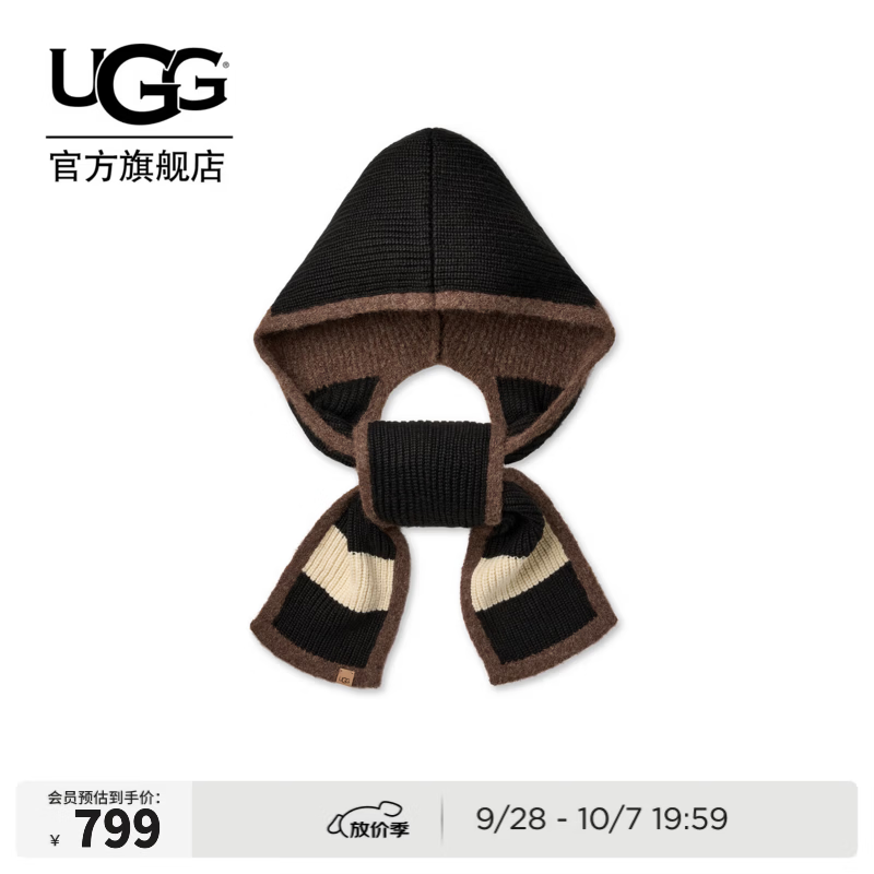 UGG秋季新款女士时尚柔软舒适保暖茸茸拼色连帽围巾 105628 BLKM| 黑色（多色款）