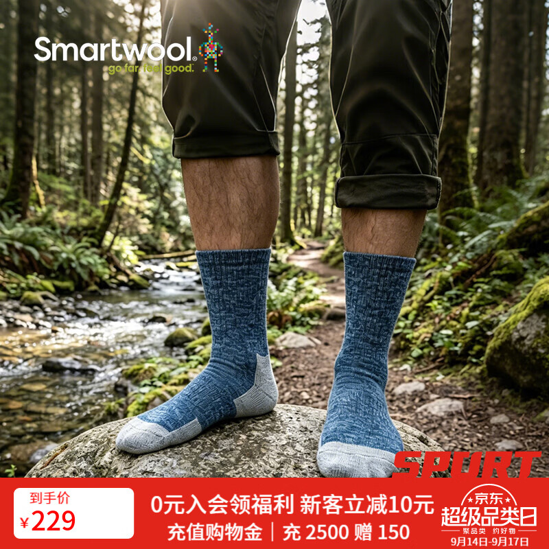 SMARTWOOL新品男士冬季徒步全减震中筒袜户外羊毛袜美利奴运动袜登山袜2786 烟灰069（新品） L（适合脚码42-45）