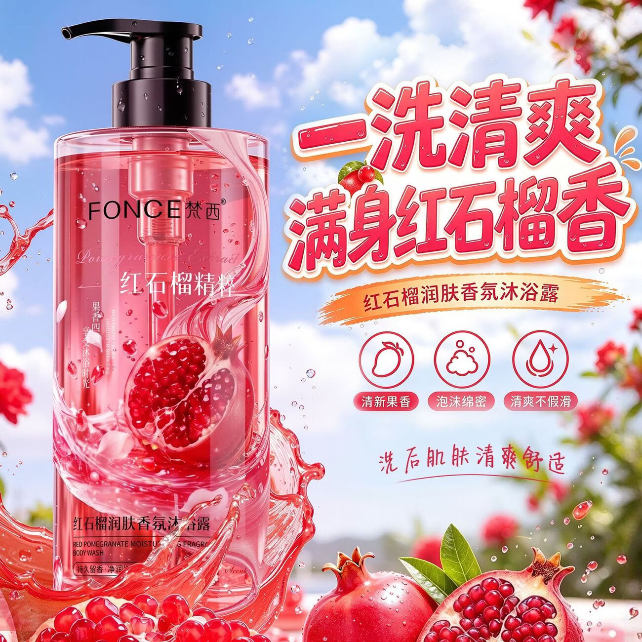 梵西红石榴氨基酸香氛沐浴露深层清洁控油保湿持久留香沐浴乳大容量 800ml*2瓶装【优惠装】